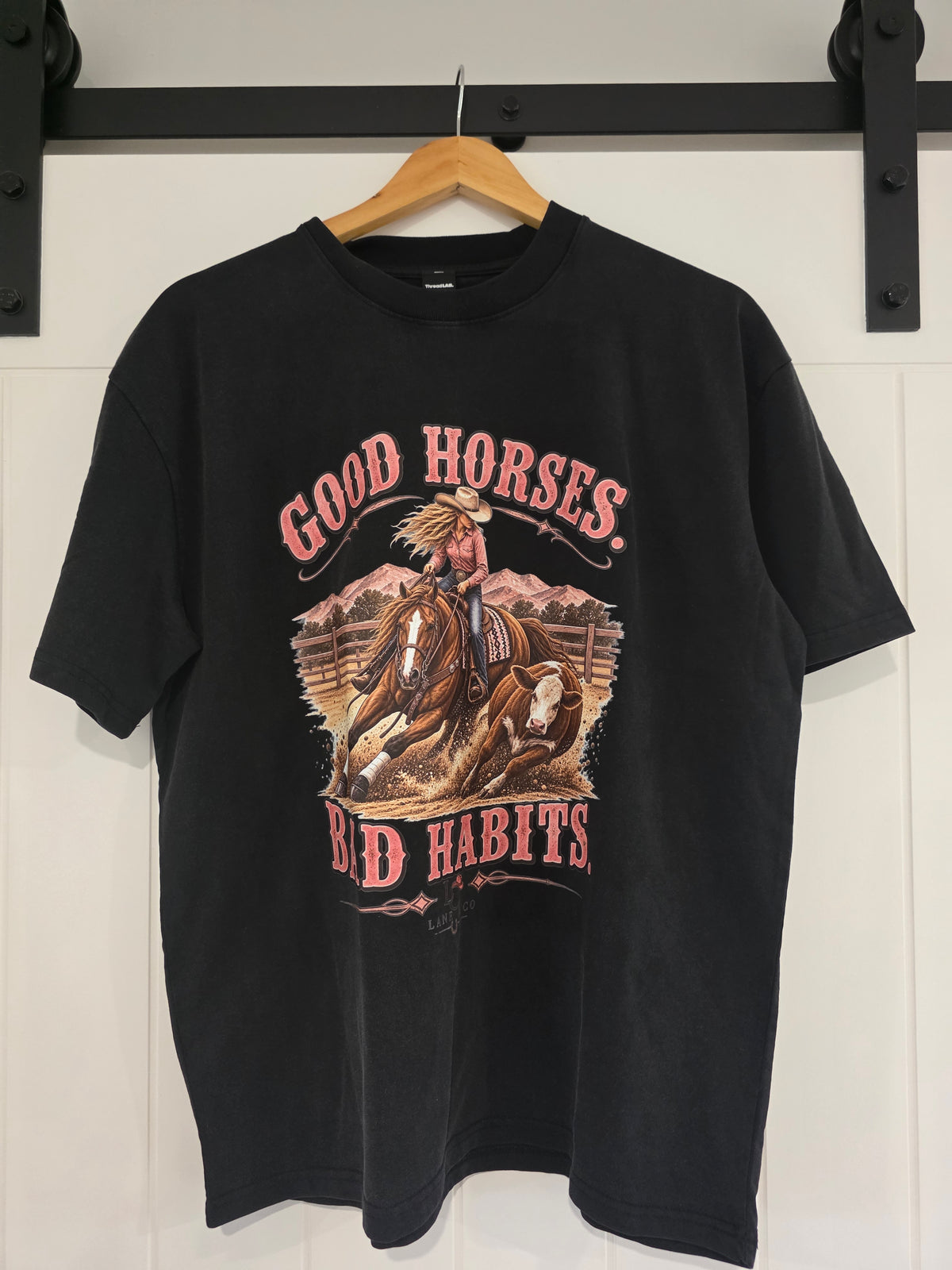 Good Horses, Bad Habits Oversized Tee – Black Snow Wash